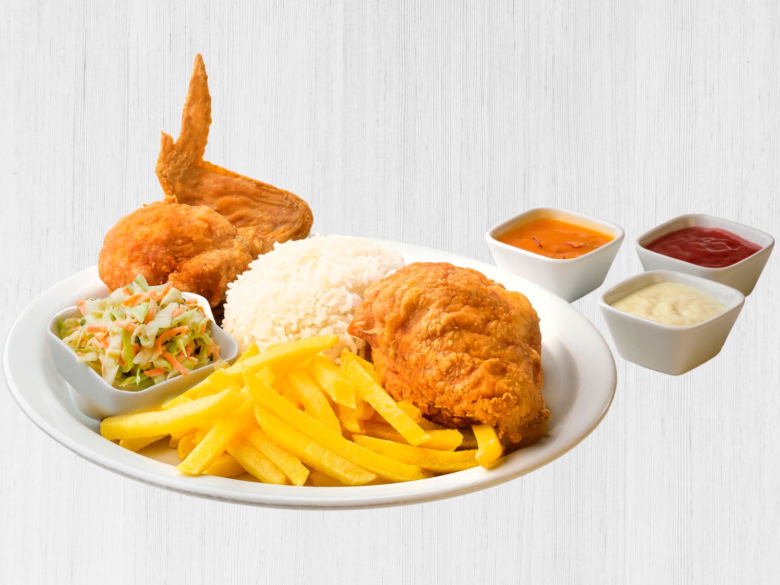 2 Presas + Papas + Arroz + Ensalada
