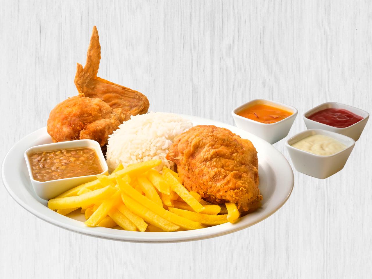 2 Presas + Papas + Menestra + Arroz